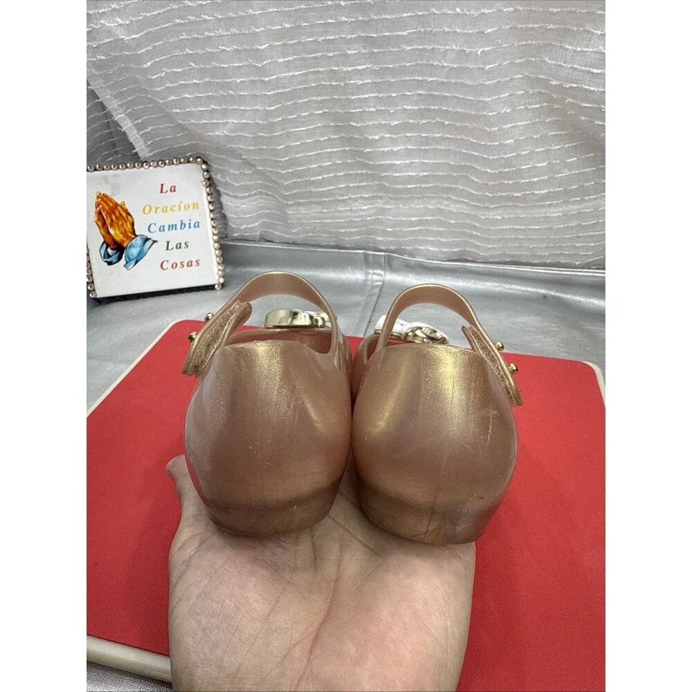 (B) Mini Melissa Toddler Girl's Beauty & Beast Rose Gold Mary jane Shoes Size 11